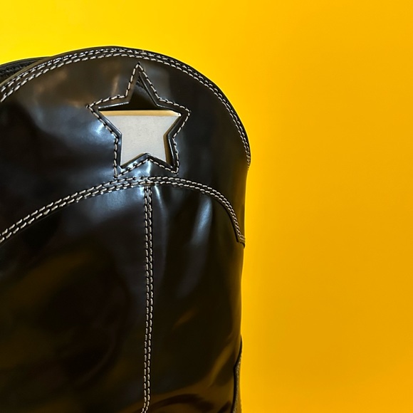 NWT Ganni Marlyn Black Patent Leather Western Cowboy Boots - Picture 5 of 11